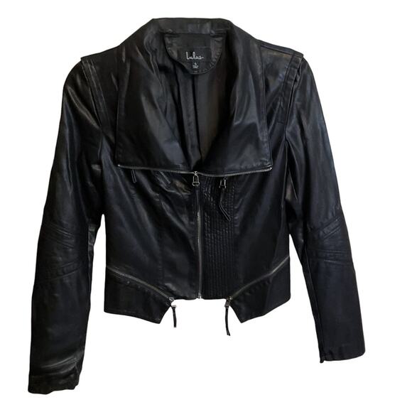 Faux Vegan Leather Jacket Black Moto Biker Goth Punk Rock Size S Lula's - Picture 11 of 15